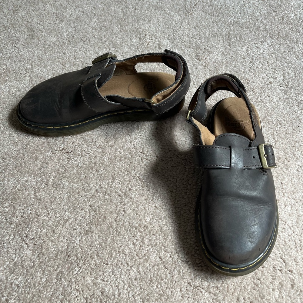 Dr. Martens Kids Brown Leather Mary Jane Clog with Buckle